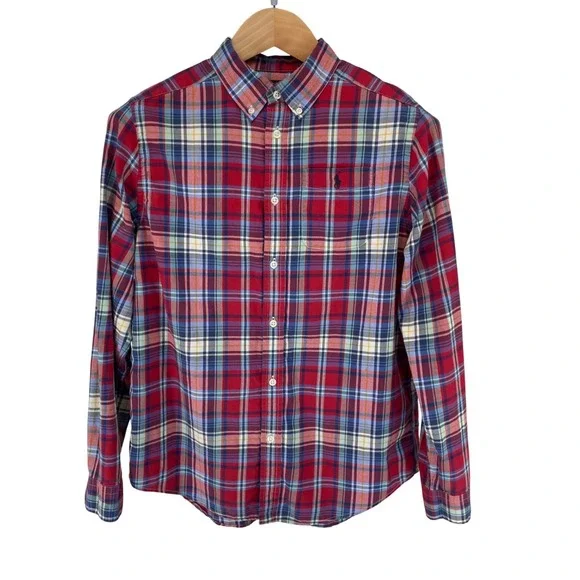 Ralph Lauren Boys Plaid Button Shirt Long Sleeve Red Blue Yellow Size XL 18 20 - Picture 2 of 6